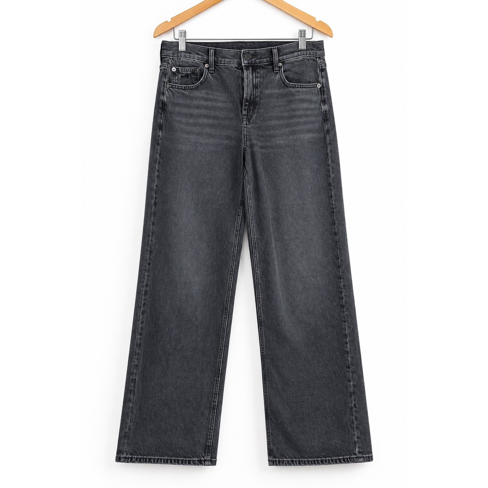American Eagle Strigid Wide Leg Jeans Faded Black High Waisted Denim Womens